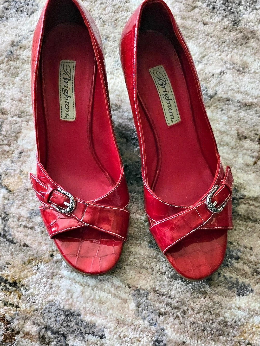 Brighton Riva Red Croc Patent Leather Wedge Sandal